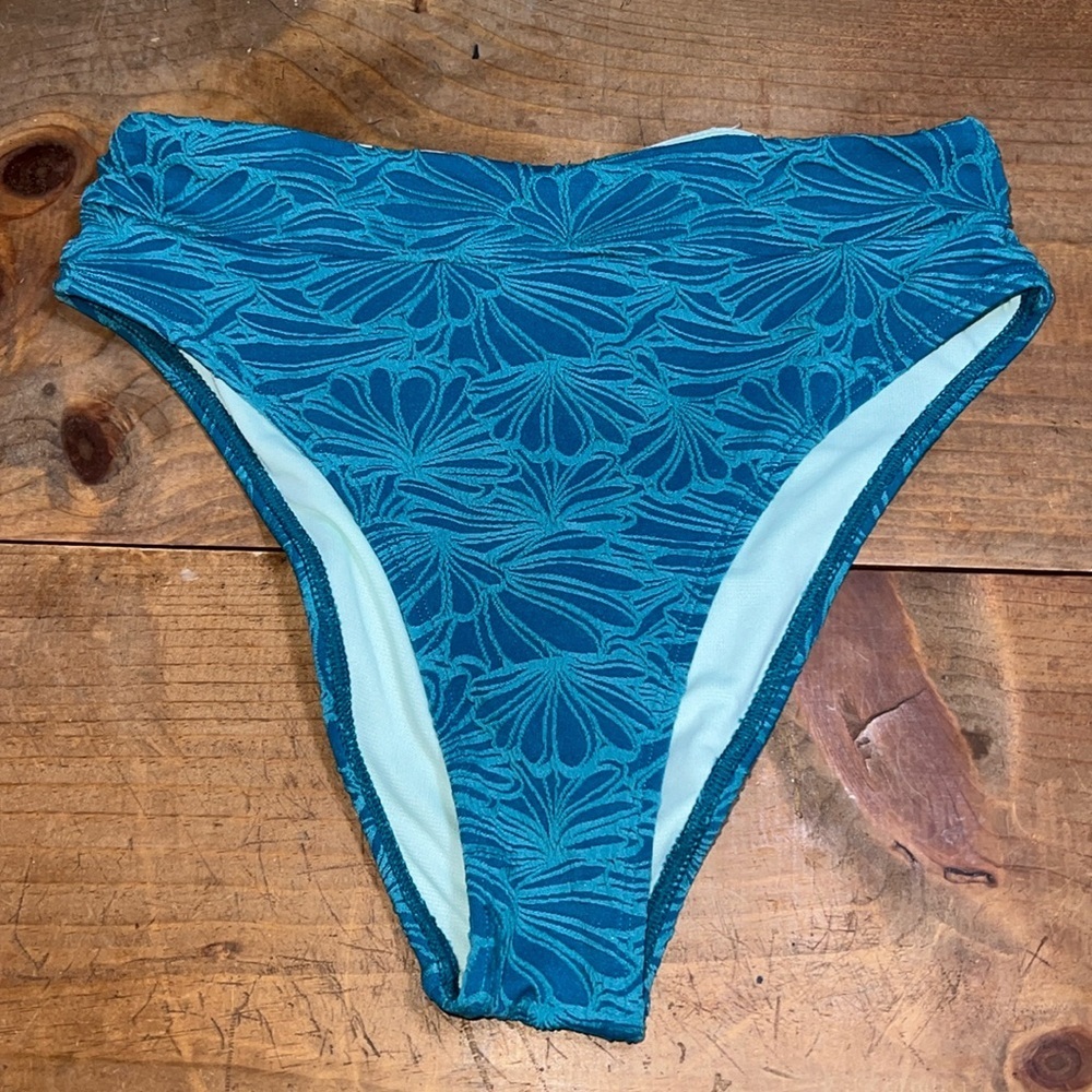 CUPSHE size small women’s bikini bottom blue green raised floral detail new NWT